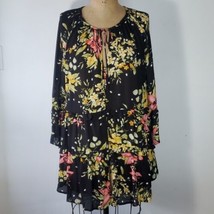 Rachel Zoe Blouse Size L Cover-up Black Chiffon Floral Swing Babydoll Sheer - £36.83 GBP