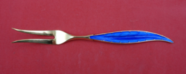 Norwegian Sterling Silver Pickle Fork vermeil feathered enameled blue 5 ... - $68.31