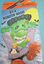 Halloween Monster Bash Party Invitations Black Green Purple 8 Cards &amp; Envelopes - £8.04 GBP