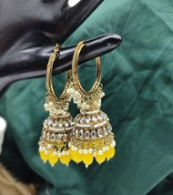 Gold Plated Kundan Bollywood Style Indian Fashion Jhumka Earrings Jewelry Set - £22.27 GBP