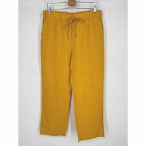 Calligraphie Straight Leg Linen Pants Sz L Yellow Elastic Waist - £21.86 GBP