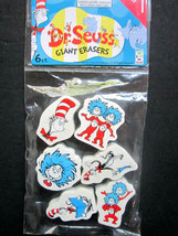 Dr. Seuss Fun Cat In The Hat GIANT ERASERS 6 Ct. 1&quot; x 2&quot; x 1/2&quot; Package ... - $7.91