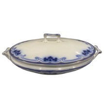 WH Grindley Idris Flow Blue Olympic 9&quot; Covered Lid Oval Tureen Vegetable Bowl - £65.86 GBP