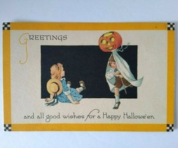 Fantasy  Halloween Postcard Gibson Children Checkered Corners Unused Original - £58.45 GBP