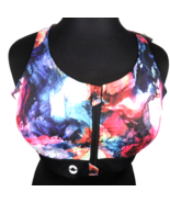 Wodbottom Multi Watercolor Swirl Tie Dye Strappy Zip Up Sports Bra Size XXL - $24.99