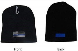 8&quot; Blue Line USA Flag Embroidered Black Beanie Skull Cap Hat Thin Blue Line - £12.63 GBP