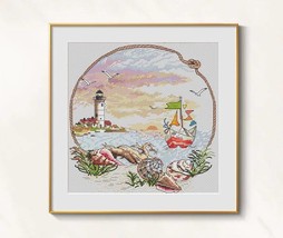 Lighthouse cross stitch seacoast pattern - Seaside landscape embroidery ... - £8.17 GBP