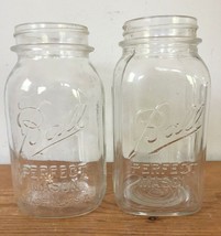 Pair 2 Vtg 50s 60s Ball Perfect Mason Clear Glass Canning Preserving Jam Jars 7&quot; - £19.95 GBP