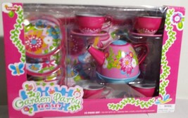 Girls Pink Garden Party Flower Tea Set Butterflies Bees 15 pcs Tray 3+ NEW - $19.99