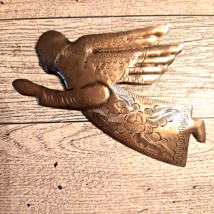 Vintage Angel Holding Star Brooch Pin 4.75&quot; Long Lightweight Embossed Metal - £14.68 GBP