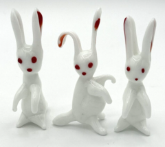Vintage Unique Blown Glass 3 White Rabbits Red Eyes About 3.5&quot; Tall SKU ... - £23.97 GBP