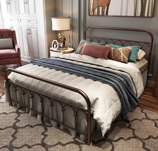 Metal Bed Frame Full Size With Vintage Headboard And Footboard, Antique Brown). - £128.27 GBP