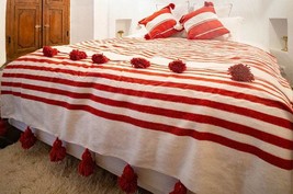 Velvet Red handmade moroccan blanket, Berber blanket, woven blanket, Throw blank - £119.10 GBP