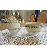 NORITAKE CHINA CREAMER &amp; OPEN SUGAR BOWL IVORY WHITE BLUE YELLOW BORDER ... - $220.50 MXN
