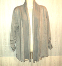 Spense Knits Cardigan Sweater Women&#39;s Size L Gray Subtle Wrinkled Look Tie Front - £16.94 GBP