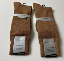 Perry Ellis Portfolio Men&#39;s 2pk Solid Merino Luxe Crew Socks Tan Heather... - $15.99