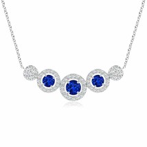 ANGARA Round Sapphire and Diamond Halo Necklace in 14K Solid Gold | 18&quot; Chain - £1,328.53 GBP