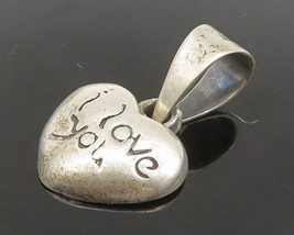 925 Sterling Silver - Vintage Shiny I love You Etched Heart Pendant - PT19665 - £26.33 GBP