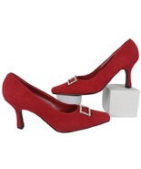 COUP D&#39;ETAT Women&#39;s 8 Red Suede Leather 3&quot; Heels, Rhinestone Pointed Squ... - $36.89 CAD