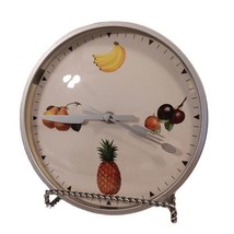 Kitchen Wall Clock Vtg Fork Knife Spoon Hands Pear Pineapple Plums Banan... - $16.79