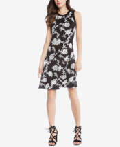 NEW KAREN KANE BLACK RAYON WHITE EMBROIDERY FLORAL A LINE  DRESS SIZE L ... - $64.49