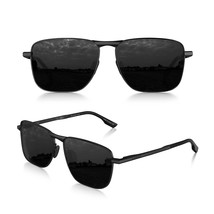 Men Rectangular Polarized Sunglasses Square Retro Shades - Black Lens Black Fram - £30.36 GBP