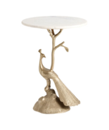 Round White Marble and Antique Brass Peacock Side Table - $500.00