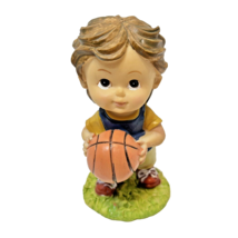 Vintage Handpainted Little Boy with Basketball Heavy Resin Figurine 4.5 x 2.25&quot; - £9.73 GBP