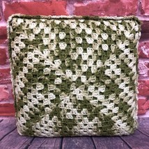 Vintage Handmade Crochet Throw Accent Pillow BOHO Home Decor Green 14x14 - £26.02 GBP
