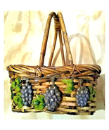 Rustic 10&quot; Oblong Two Handled Woven Basket w/Grape/Leaves Heavy Duty! - $21.50 CAD