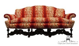 VINTAGE ANTIQUE Rustic European Ornate Carved Wood 82&quot; Parlor Sofa w. Red and... - £1,603.66 GBP