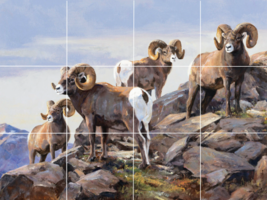 Rocky Terrain Big Horn rams mountain goats western ceramic tile mural backsplash - £46.65 GBP+
