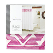 NEW Threshold Fabric SHOWER CURTAIN Embroidered Pink Tribal 100% Cotton ... - $34.99