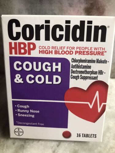 Coricidin HBP Cough &amp; Cold Cough Suppressant Antihistamine 16tabs - $8.79