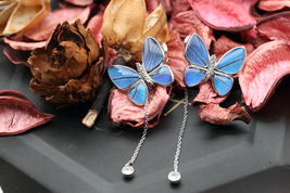Navia Jewelry Butterfly Wings Morpho aega Silver Earrings NE-1088M-RH - £78.75 GBP