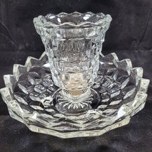 2 Pc American Fostoria 3 Footed Candle Bowl With Votive Cup Clear Glass Vtg - £15.71 GBP