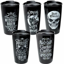 Alchemy Gothic Ceramic Travel Coffee Mug Witches Purrfect Brew Gothee Cat Cup - £15.94 GBP