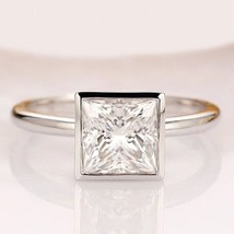 2.50Ct Princess Cut Lab-Created Diamond Women&#39;s Bezel Ring 14K White Gold Plated - £102.86 GBP