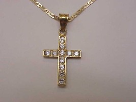 Estate Vintage 14k Yellow Gold  1.00cttw Cubic Zirconia  Cross - Pendant... - $308.44 CAD