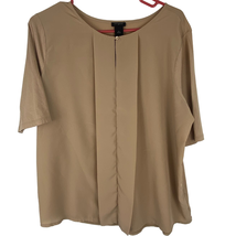 Ann Taylor Short Sleeve Keyhole Blouse Top Khaki Short Sleeve Women XL Mix Media - £21.58 GBP