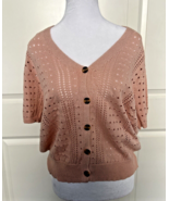Cropped Buttoned Pink Cardigan Sweater 3/4 Sleeves Women&#39;s XL - $9.99
