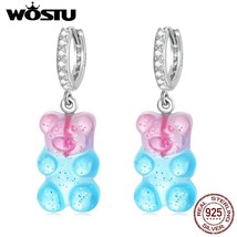 WOSTU 925 Silver Rainbow Candy Long Dangle Drop Earrings For Women Bi Color Girl - £18.85 GBP