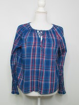 GAP Women&#39;s Cotton Red/Blue Plaid Long Sleeve Split Neck Blouse Top Sz S... - £9.15 GBP