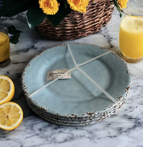 Tommy Bahama Set of 4 Blue Crackle Melamine 11&quot; Dinner Plates In/Outdoor - £45.95 GBP