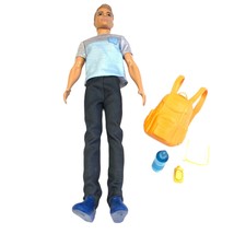 Barbie Fashionistas Travel Ken Doll Mattel Orange Backpack Water Bottle Glasses - £27.59 GBP