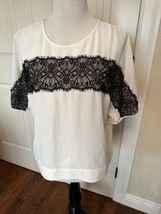 Nwo Bcbg White Black Lace Short Sleeve Blouse Sz L - £46.69 GBP