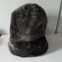 Womens Faux Fur Gray Plush Bucket Hat with Cuff Warm - £18.67 GBP