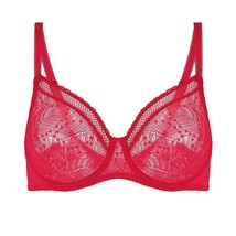 Simone Perele Bra 34G 34DDDD Ruby Red Comete Sheer Lace Sustainable Smoothing - $33.73