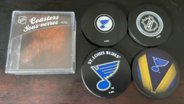 Set of 4 NHL St. Louis Blues Hockey Puck Rubber Coated Drink Coasters - £11.78 GBP