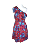 Ellen &amp; Ollie Dress 6 One Shoulder Dress Pink Red Floral Ruffle Womens  - $457.92 MXN